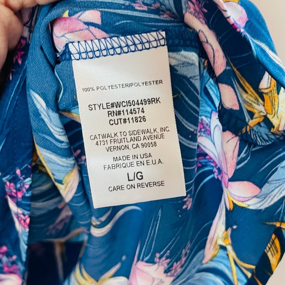 RO & DE Blue Pink Floral One Shoulder Blouse Large - Picture 9 of 9